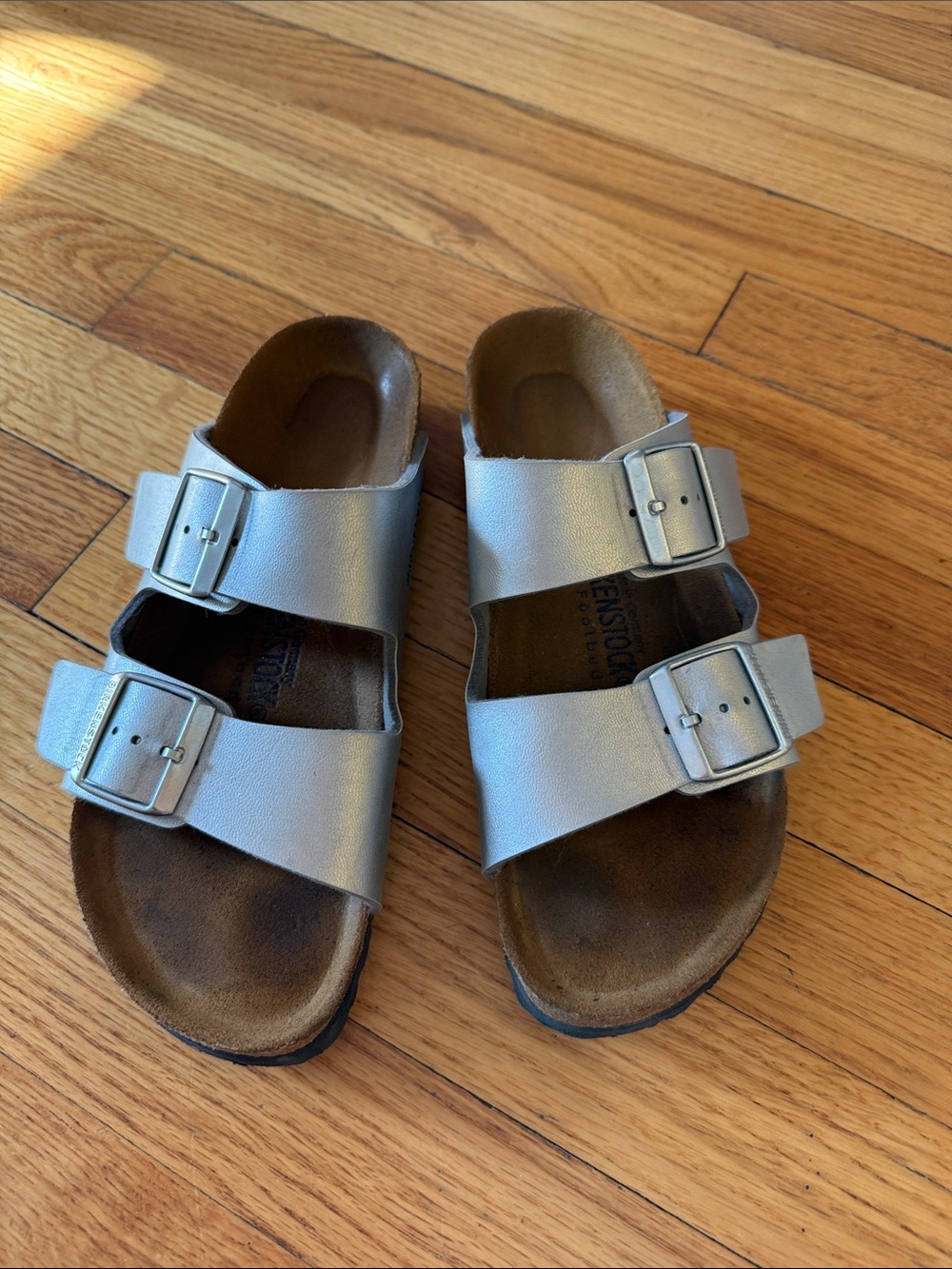 Birkenstock Silver Two-Buckle Sandals